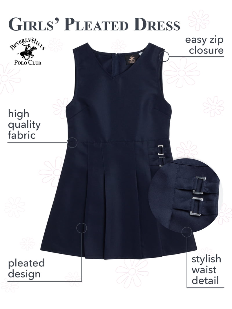 Beverly Hills Polo Club Girls' School Uniform Jumper Dress, Sleeveless  Pleated Khaki & Navy (4-16) - Walmart.com