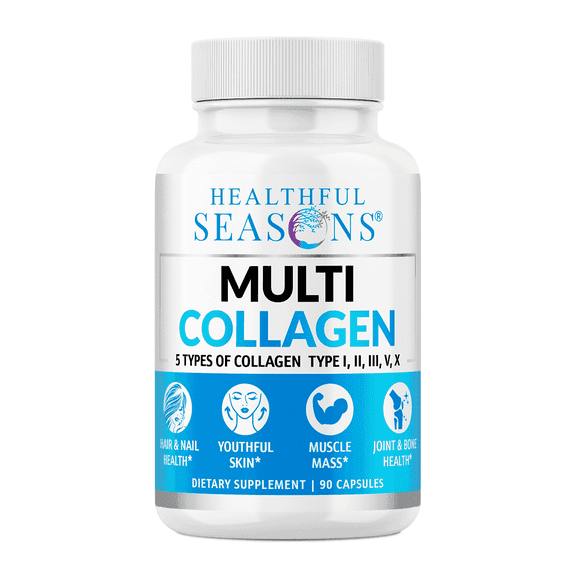 Healthful Seasons Multi Collagen Capsules (Types I, II, III, V & X) – Hydrolyzed Collagen for Hair, Skin, Nails, Joints, Bones, Muscles & Gut Health – 90 Capsules