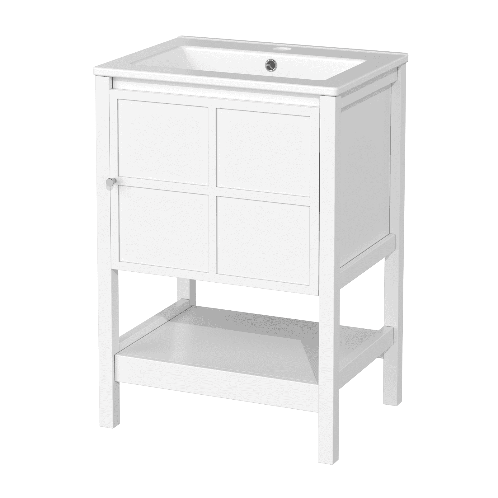 EVOKEDEN 24" Bathroom Vanity with Sink, Small Farmhouse Freestanding Bathroom Cabinet Combo Set, Soft Closing Door and Open Storage Shelf, White