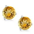 thumbnail image 2 of Gem Stone King 18K White Gold Yellow Citrine 3-Prong Martini Stud Earrings for Women Men (1.50 Cttw, Gemstone Birthstone, Round 6MM), 2 of 5