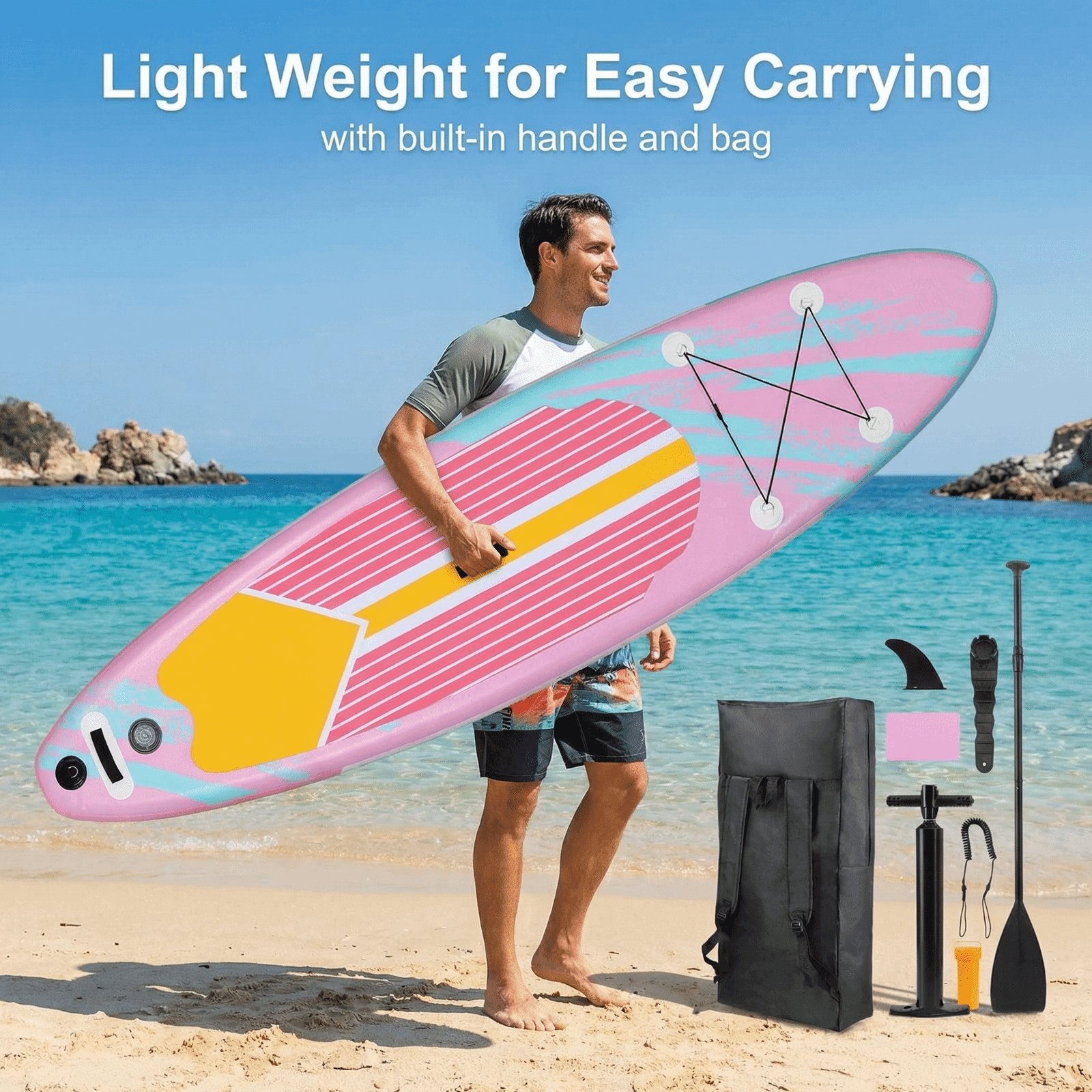 TLSUNNY Inflatable Stand Up Paddle Board, 12Ft Surfboard 6'' Thick SUP Paddle Board, with Carrying Bag, Hand Pump, Air Pump