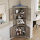 thumbnail image 1 of Armario esquinero alto rústico – Puertas de transparente, estantes ajustables, 6 niveles – Gabinete de almacenamiento para esquina de sala, cocina o baño – Ahorra espacio – Color gris envejecido, 1 of 6