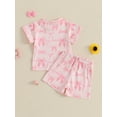 thumbnail image 6 of Toddler Baby Girls Shorts Clothing Set 6 12 18 24 Months 2T 3T Bow Print Short Sleeve Round Neck Tops Elastic Waistband Pockets Shorts Outfits, 6 of 9
