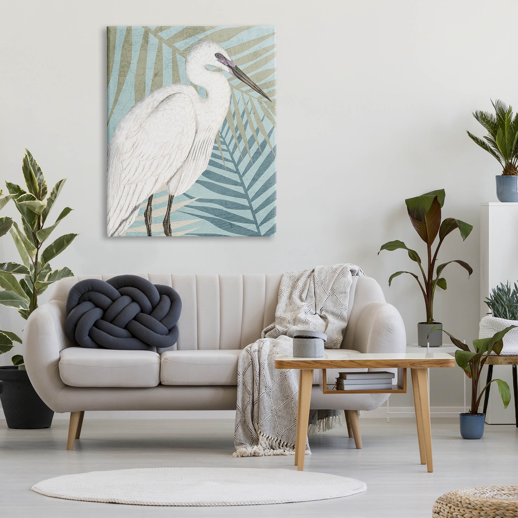 Tropical Egret Botanical Leaves Animals & Insects Graphic Art Gallery Wrapped Canvas Print Wall Art