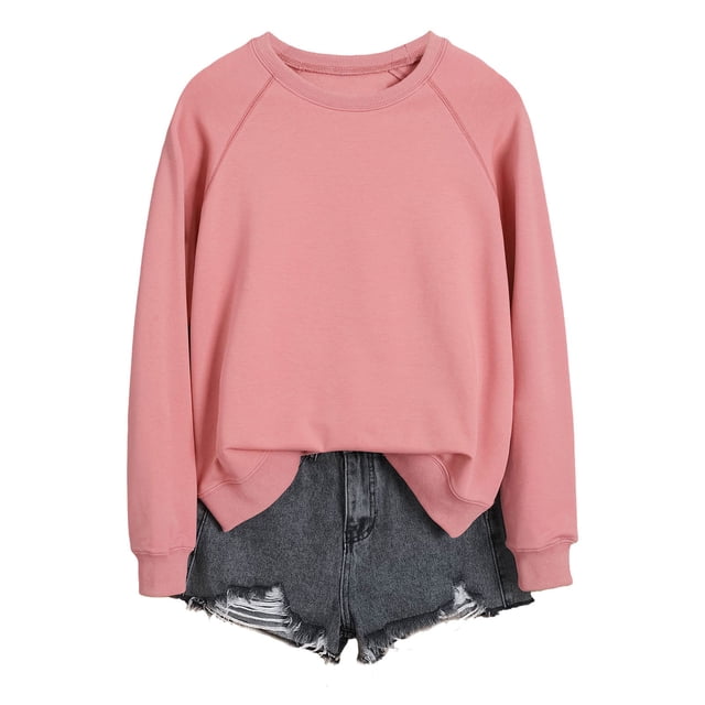 HNMKIU Chemises pour Femmes Chandail en Molleton pour Femmes Hauts Décontractés Raglan Manches Longues Col Rond Chandail Chandail en Molleton Décontracté Couleur Unie Hauts