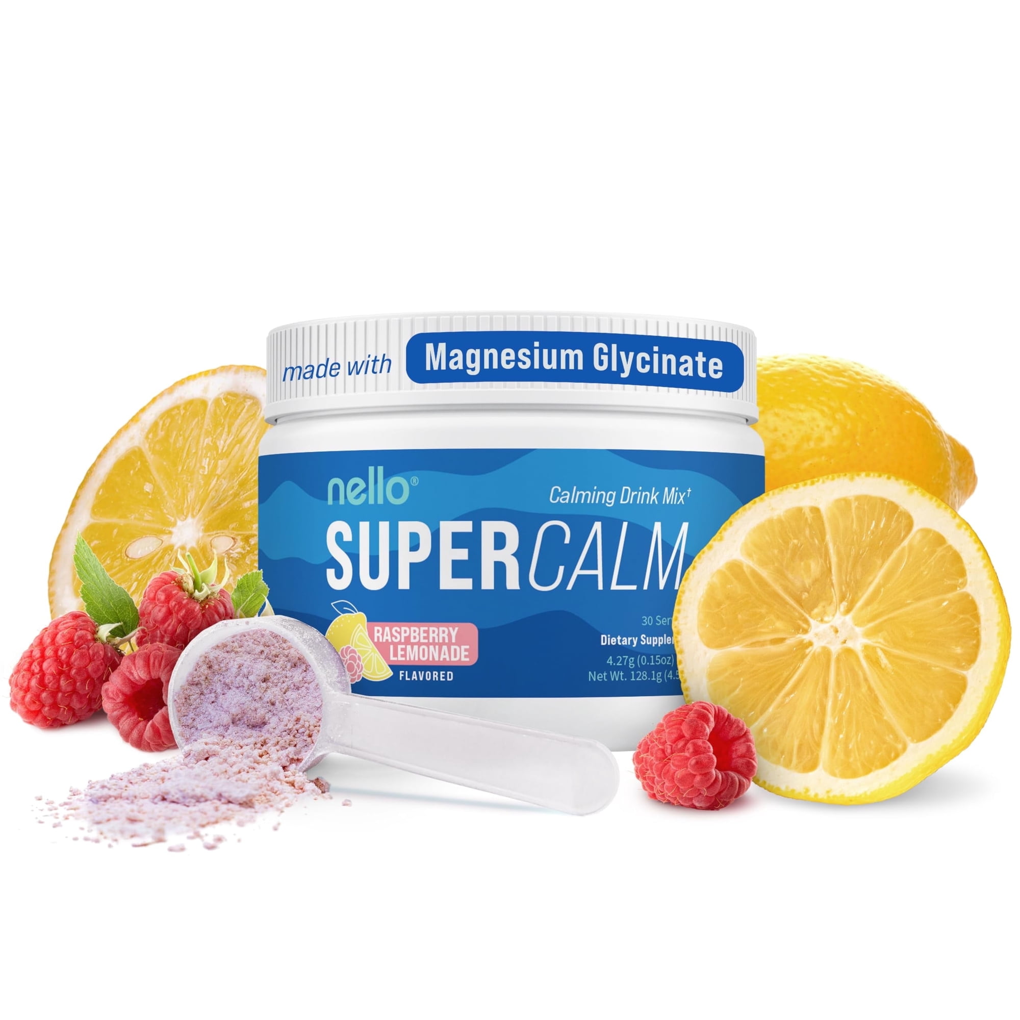 Nello Supercalm Drink Mix - Ashwagandha KSM 66, Magnesium Glycinate, L-Theanine, Vitamin D3 - Ashwagandha Root Extract, Magnesium L-Theanine Supplement - Focus Support (30 Servings)