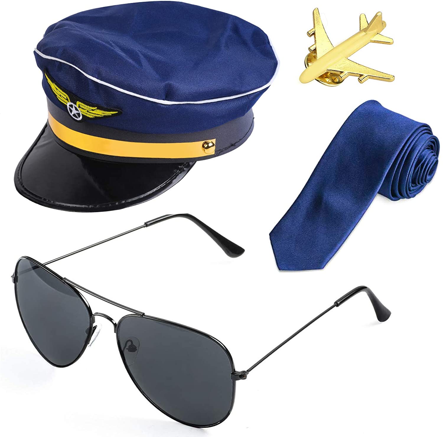 Keyecu Airline Pilot Captain Costume Kit Pilot Dress up Accessory Set