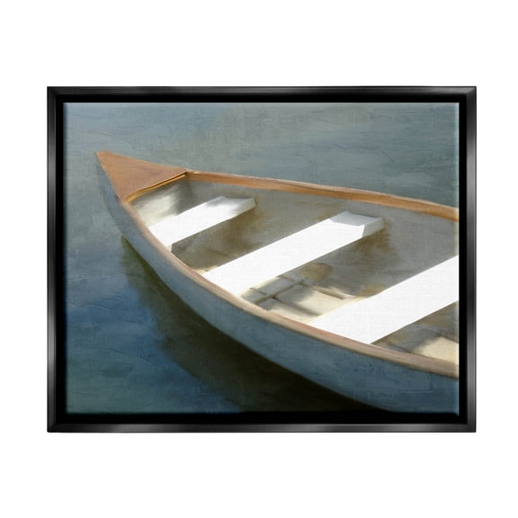 Stupell Industries Lone Canoe Boat Floating Deep Lake Painting Jet Black Floating Framed Canvas Print Wall Art, Design by Kim Allen