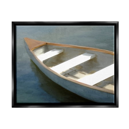 Stupell Industries Lone Canoe Boat Floating Deep Lake Painting Jet Black Floating Framed Canvas Print Wall Art, Design by Kim Allen