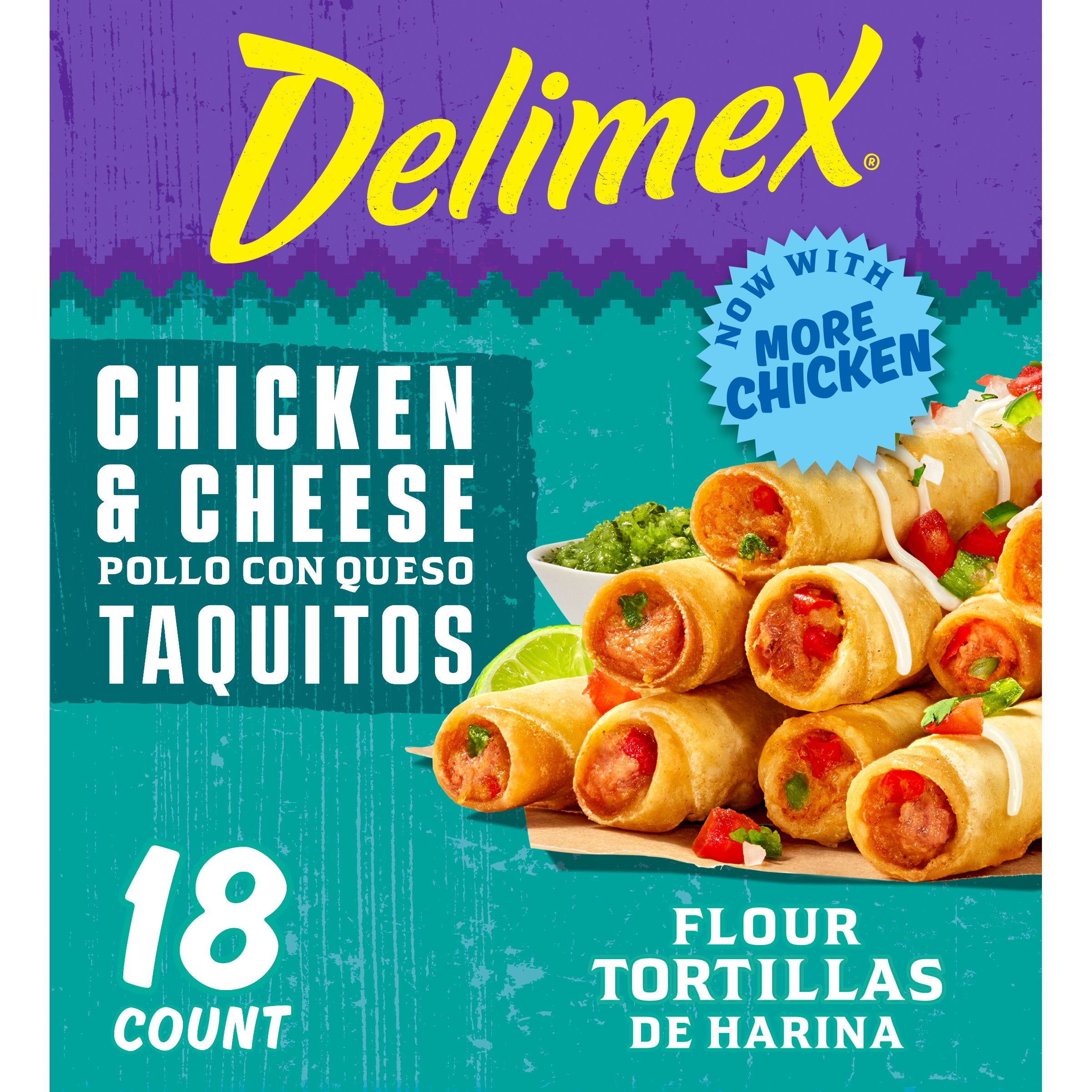 Delimex Chicken & Cheese Large Flour Taquitos Frozen Snacks & Appetizers, 18 ct Box