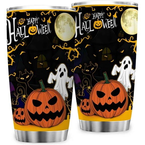 Halloween Pumpkin Tumbler,Pumpkin Stainless Steel Insulated Travel Tumbler,20oz Tumbler with Lid,Insulated Coffee Travel Mug for Ice Drinks and Hot Beverage Outdoor,Happy Halloween Pumpkin 20oz