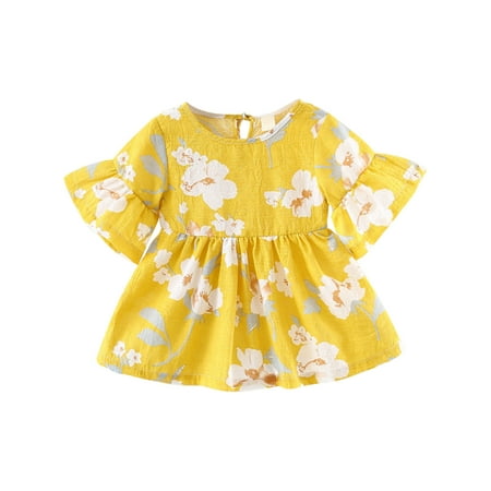 

Fesfesfes Toddler Kids Dress Baby Girls Cute Summer Flowers Print Short Sleeve Dress Skirt