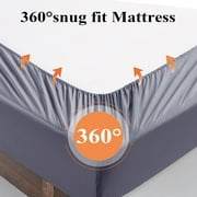 Bamboo Viscose Fitted Sheet 1 Pack Twin Size Only,400 Thread Count,8-16 Deep Pocket,Bottom Sheet Colorfast Soft & Silky & Breathable(1 Fitted Sheet Only, Dark Grey, Twin)