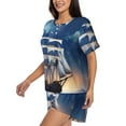 thumbnail image 2 of Fuzoiu Moonlit Night Sea Sailboat Print Women's Short-Sleeved Pajama Set,Lounge Sleepwear Set,Womens Pajama Sets 2 Piece,Button-Up Top and Shorts with Pockets-Medium, 2 of 7