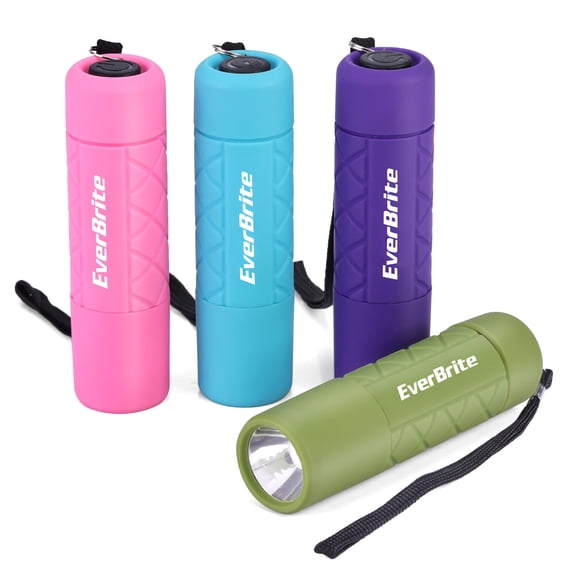 EverBrite 4-Pack Mini LED Flashlight Set, Handheld Torches for Kids, Suitable for Camping, Party, Backpacking, Lanyard & 54 AAA Batteries Included