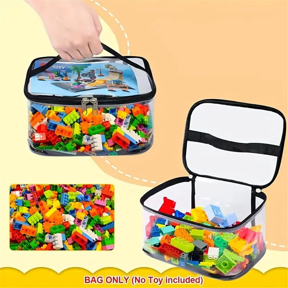 4 Packs Clear Toy Storage Bags, PVC Waterproof Toy Organizer with Zip Reusable Bags for Building Blocks, Board Game, Puzzles, Kids Books, Stationery