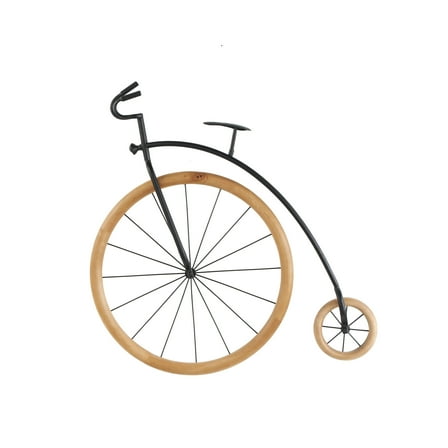 DecMode Black Metal Bike Wall Decor with Brown Wooden Wheels