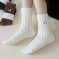 thumbnail image 2 of VISALY Winter Warm Soft Comfortable Coral Velvet Crew Sock Fleece Lined Thickened Embroidered Mid Calf Home Socks for Women Gilrs White One Size, 2 of 4