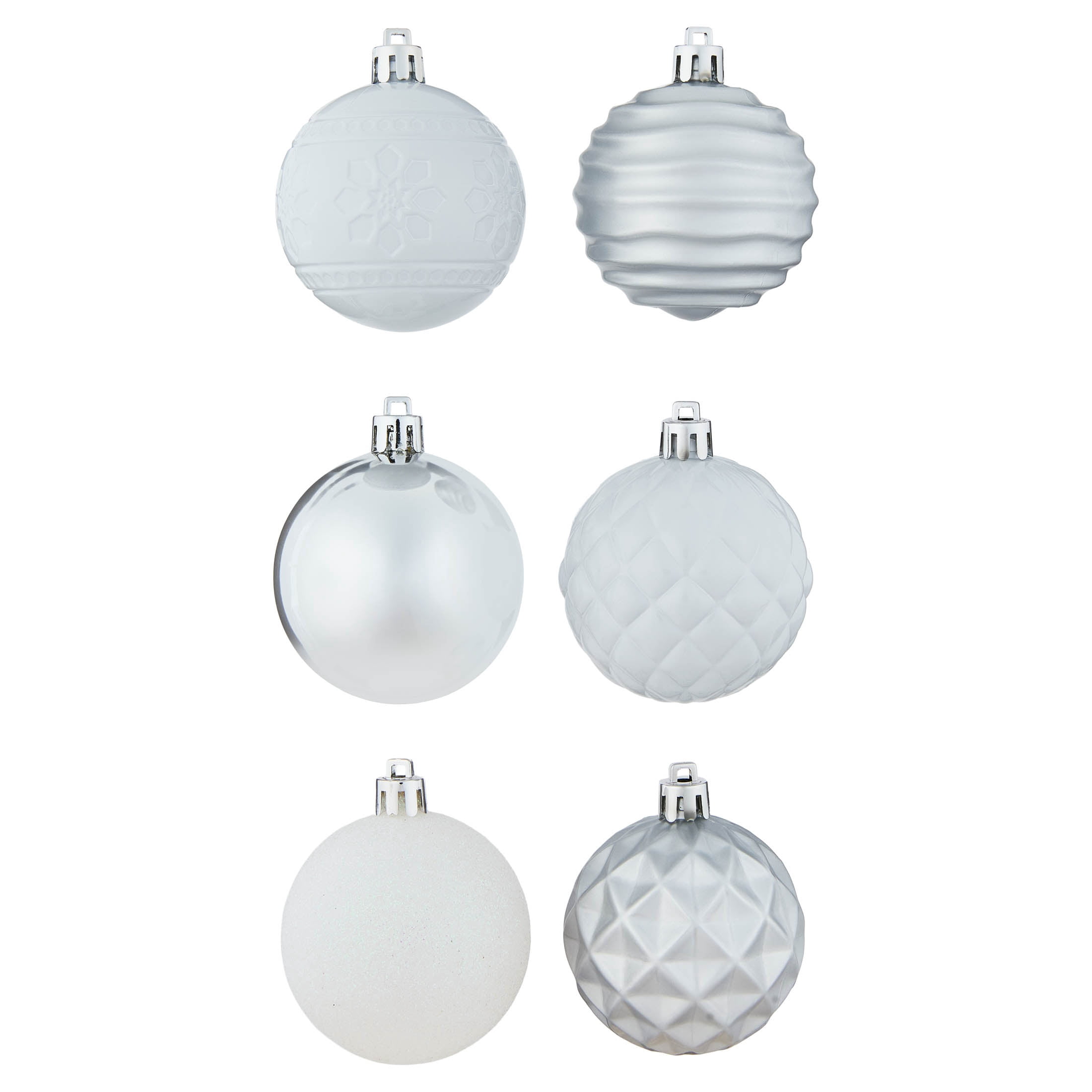 24-Count Silver and White Shatterproof Christmas Ornaments, 2.8", by Holiday Time