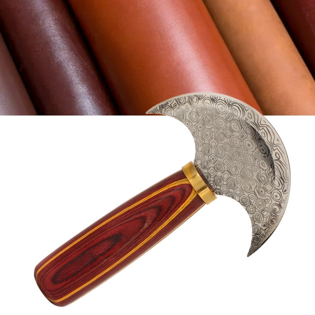 Couteaux Ronds en Cuir, Résistance à l'Usure Couteaux Ronds en Cuir d'Acier à Haute Teneur en Carbone Confortables à Tenir pour la Maison