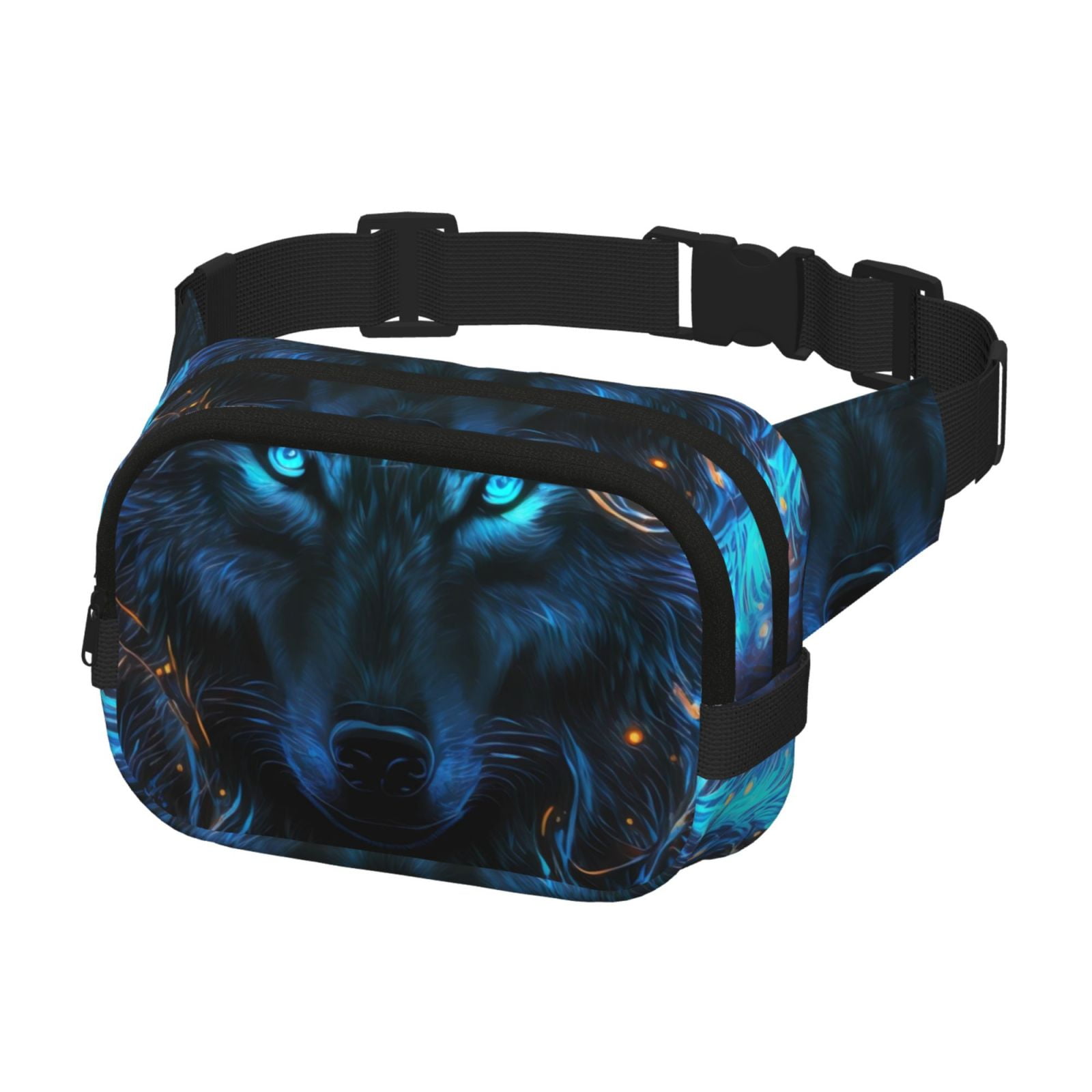 Picia Cool Blue Light Wolf Print Square Double-Layer Waist Bag Mini Adjustable Waist Belt Bag Exercise Running Travel Hiking