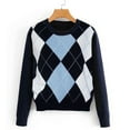 thumbnail image 4 of Fashion Women's Argyle Pattern Long Sleeve England Style Sweaters Ladies Top, 4 of 8