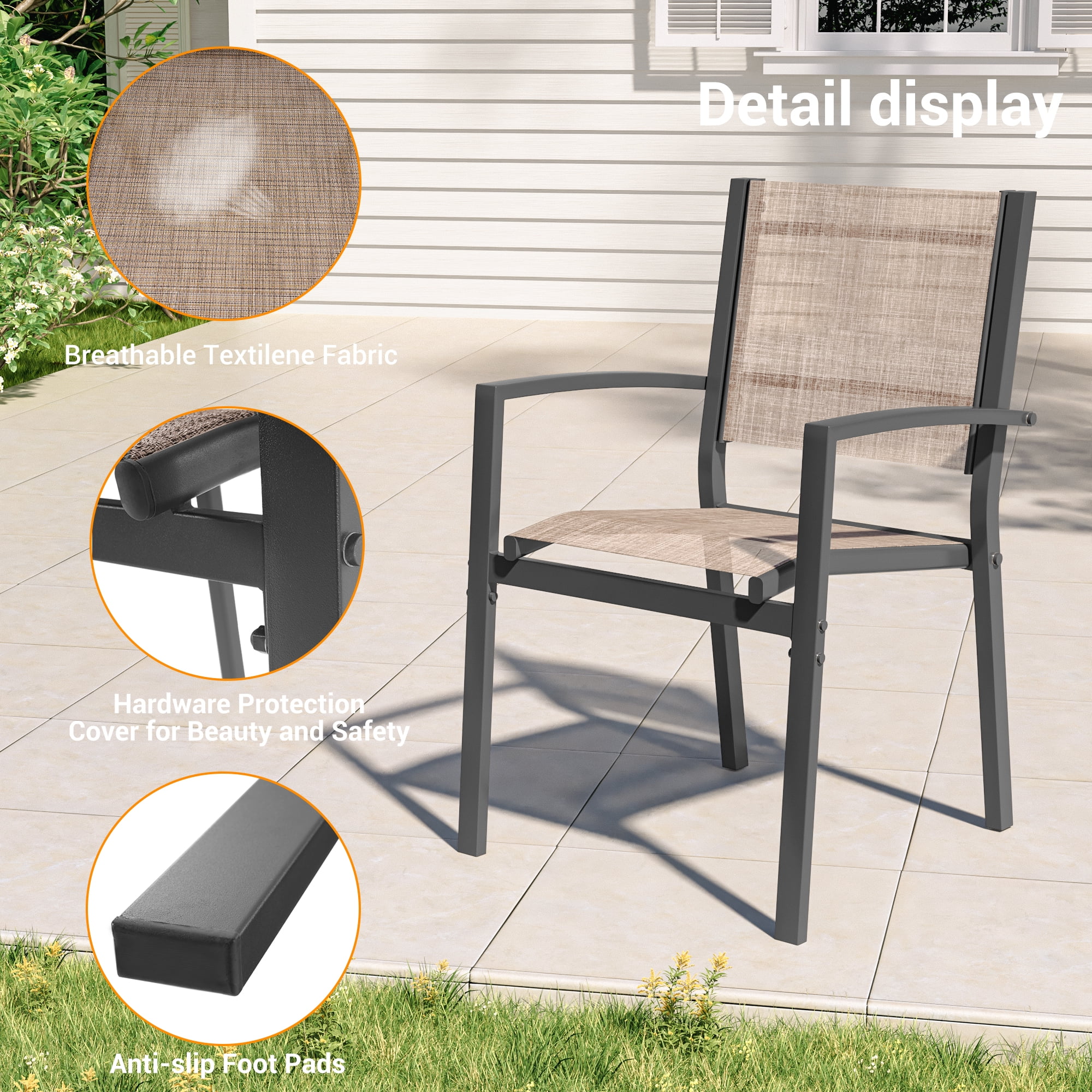 ACEGOSES Outdoor Patio Dining Chairs Set of 4, Stackable Textilene Chairs for Garden, Porch and Poolside, Taupe