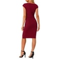 thumbnail image 3 of INSPIRE CHIC Women's Office Cowl Neck Short Sleeve Ruched Pencil Dress, 3 of 6