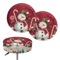Renewold Snowman Red Stretch Seat Cover for Round Stool 13-15 Inch Breathable Bar Stool Slipcover Dustproof Vanity Seat Slipcover Christmas Decor, 2 Count