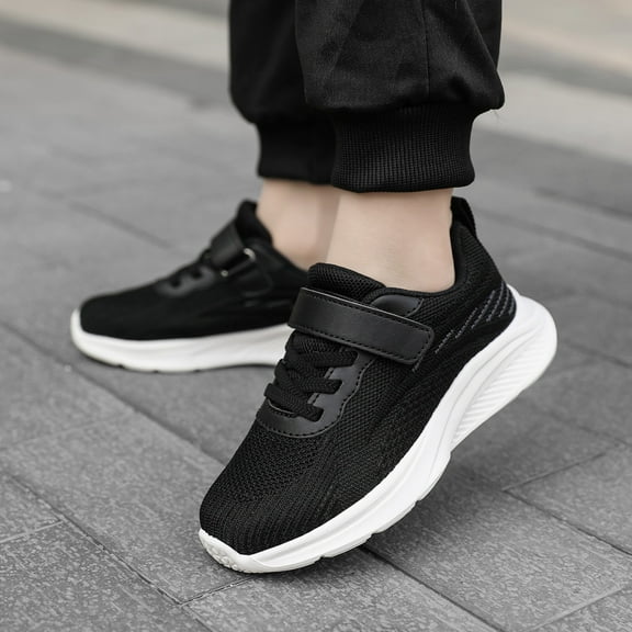 ZHOGXU Big Girls Boys Sneakers Soft Sole Non Slip Mesh Solid Color Comfortable Breathable Casual Sports Shoes For Outdoor Activities Black 6-7 Years