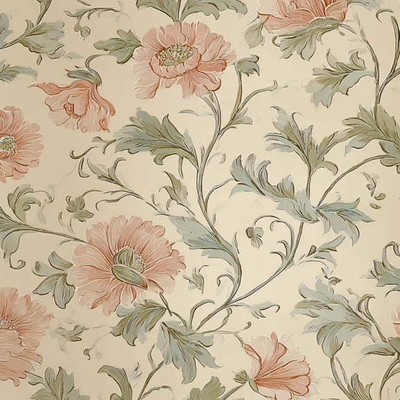 Peel and Stick Wallpaper Vintage Floral Soft Peach Green Beige Spring Decor Wall Mural 17.7in x 9.8ft Self Adhesive Removable Wall Paper Renter Friendly Wallpaper for Nursery Bedroom Cabinets