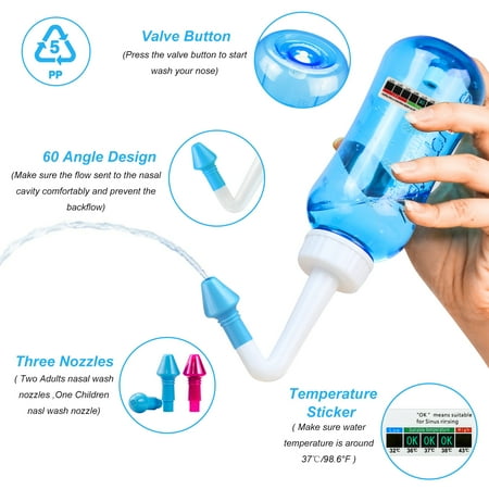 Sinus Rinse Neti Pot Nasal Wash Packets and Sticker Thermometer Nose Cleaner Washing Bottle