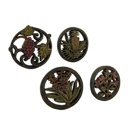 Fruits and Flowers Medley Decorative Wall Hanging Plaques Set of 4