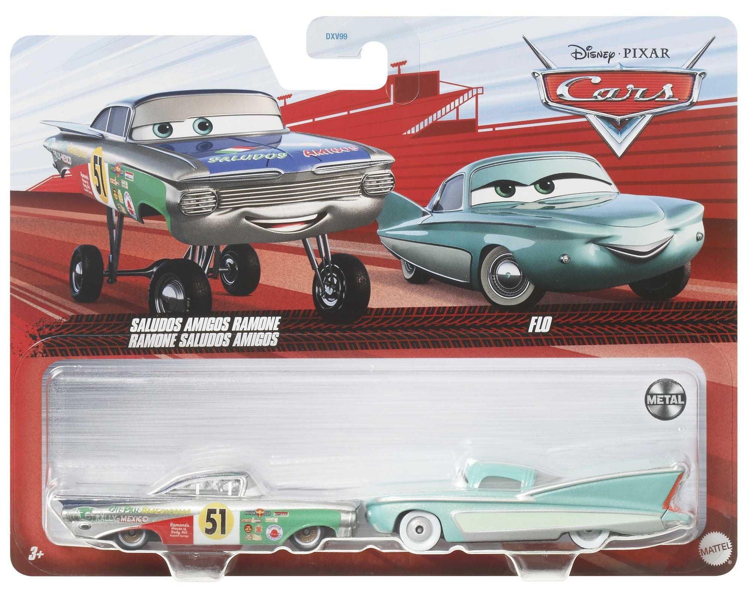 Packs de 2 véhicules Flo & Saludos Amigos Ramone aux meilleures scènes du film Cars 3 de Disney•Pixar