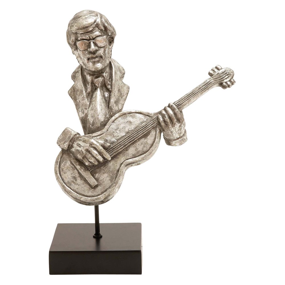 Stylish And Simple Musician Statue With Guitar And Silver Finish Home