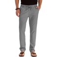 thumbnail image 4 of JUNWELL Men‘s Business Casual Pants Drawstring Straight Elastic Trousers Solid Color Loose Pure Cotton Pants, 4 of 7