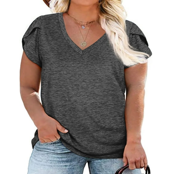 Langwyqu Womens Plus Size T Shirts Casual Loose Solid Color Tee