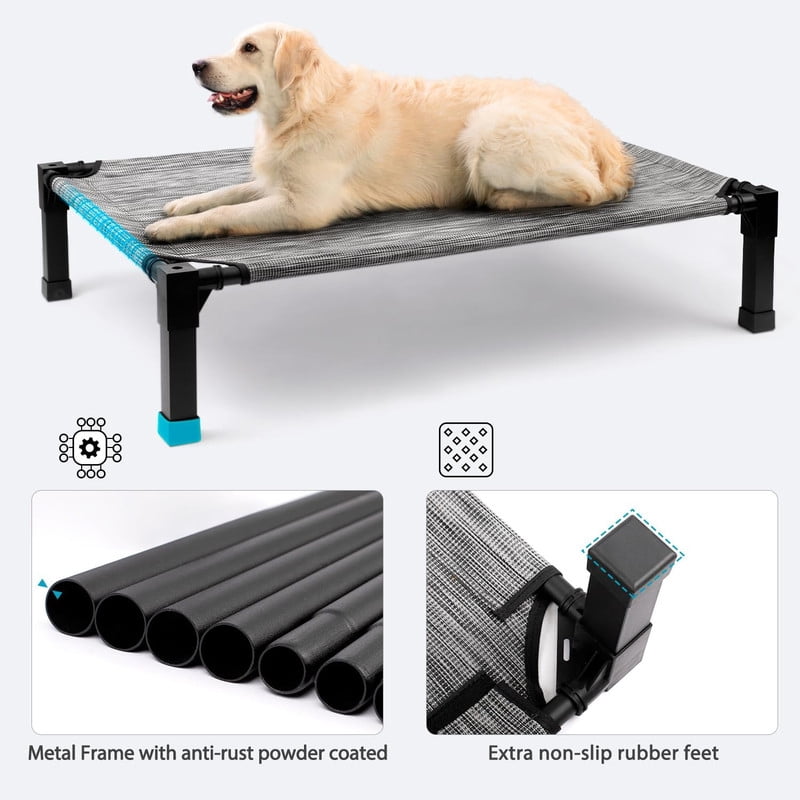 Elevated Dog Bed with Chew Proof Washable Breathable Mesh and Metal Frame, Portable No-Slip Feet for Outdoor or Indoor Use