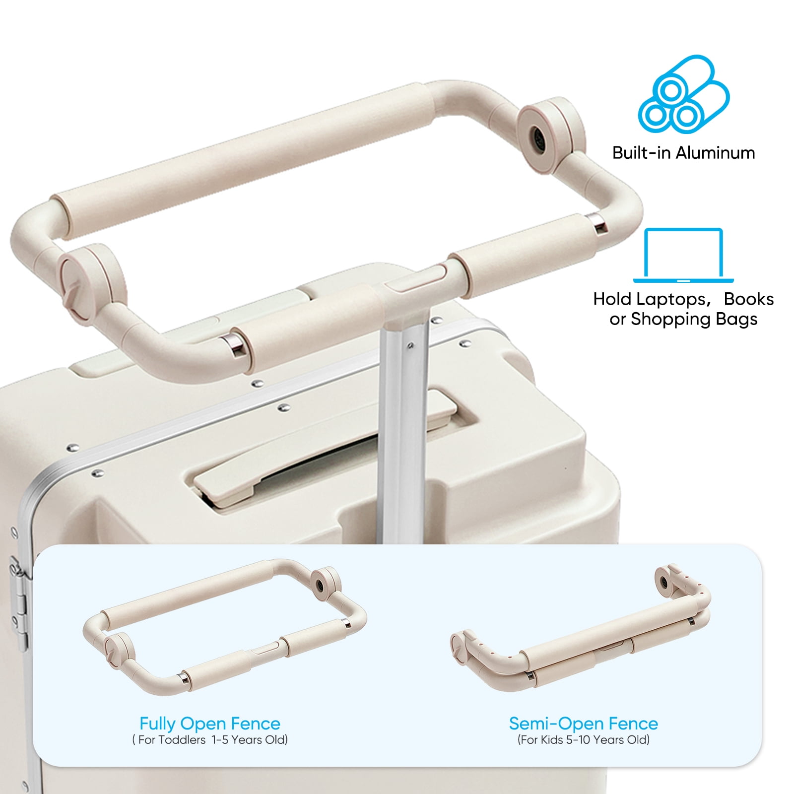 TABU Ride-On Suitcase for Kids with Seat, Carry-On Luggage with Computer Hook, 360° Lockable Spinner and TSA Lock, Brown