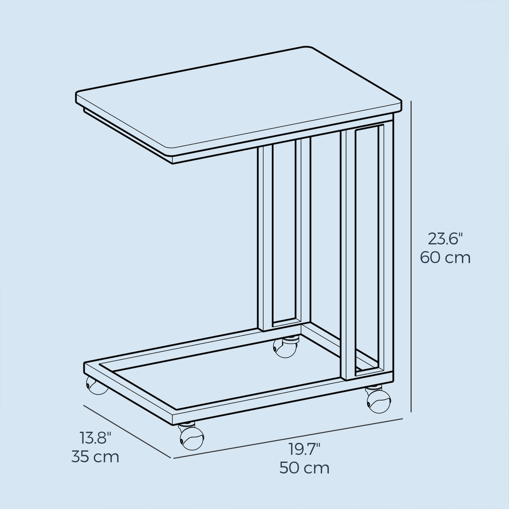 LEDREM C-Shaped End Table with Wheels, Industrial Rolling Side Table for Sofa & Bed, 23.6 Inch Mobile TV Tray, Greige & Black