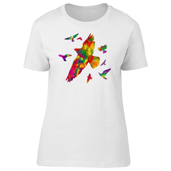 Colorful Bird Silhouettes T-Shirt Women -Image by Shutterstock, Female Medium