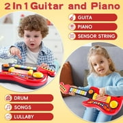 PVUEL Kids Guitar 2 in 1 Musical Instruments for Kids Piano Toddler Toy Electric Guitars with Strap Music Toys for 3 4 5 Year Old Boys Girls Christmas Xmas Gifts