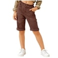 thumbnail image 2 of Cethrio Cotton Linen Shorts for Girl, Elastic Waist Casual Knee Length School Summer Shorts Brown Size 8, 2 of 7