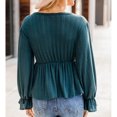 thumbnail image 4 of Top de manga larga con cuello en V y mangas acampanadas con dobladillo con volantes, blusa holgada y transpirable para mujer para otoño invierno verde L, 4 of 6