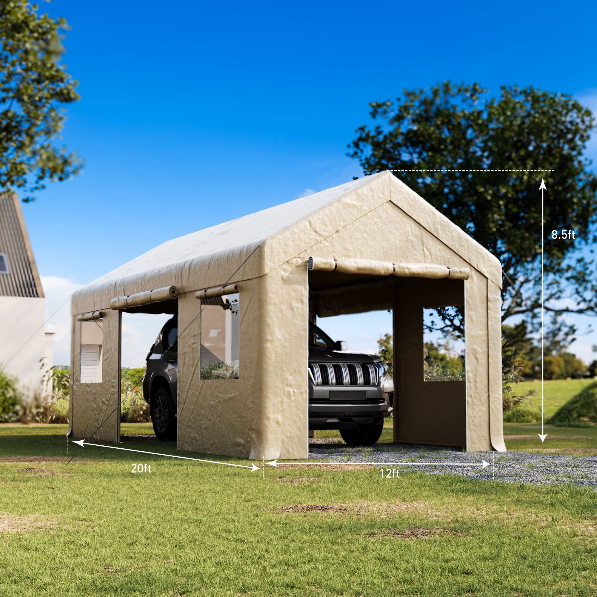 MOALCOFER 10x20FT Heavy Duty Portable Carport with Side-Opening Door,All-Weather Car Canopy Garage with Waterproof UV-Resistant Cover