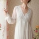 thumbnail image 5 of Camisones para mujer, Camisones de mujer, camisón de gasa de manga larga con encaje para estar en casa, color blanco, 5 of 8