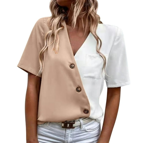 KaLI_store Shirts for Women Womens Button Down Shirts Stretchy Long Sleeve Basic Work Formal Casual Blouse Khaki,M