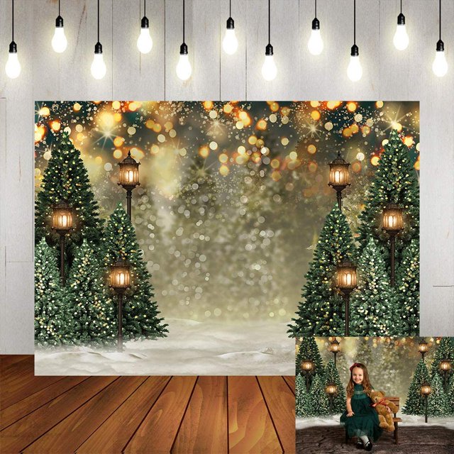 Fondo de paisaje de bosque de invierno con nieve, árboles de pino de Navidad, puntos de halo, fondo de fotografía, paisaje de invierno, país de las maravillas, bosque, fiesta familiar, decoración de pared, accesorios de estudio fotográfico (7 x 5 pies) esquí esquí Gafas de esquí