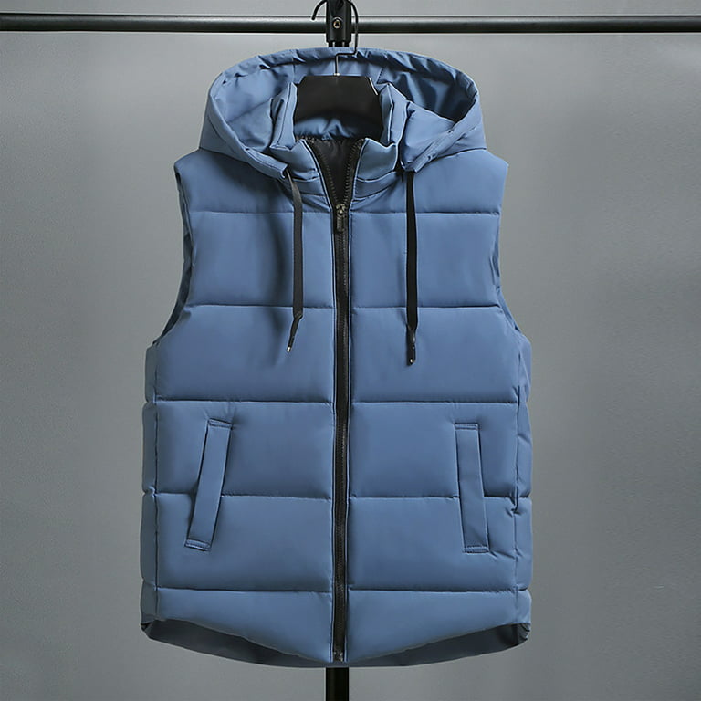 Womens Winter Vests Outerwear Lightweight Unisex Casual Solid Vest Zipper  Pocket Loose Sleeveless Jacket Hooded Coat 