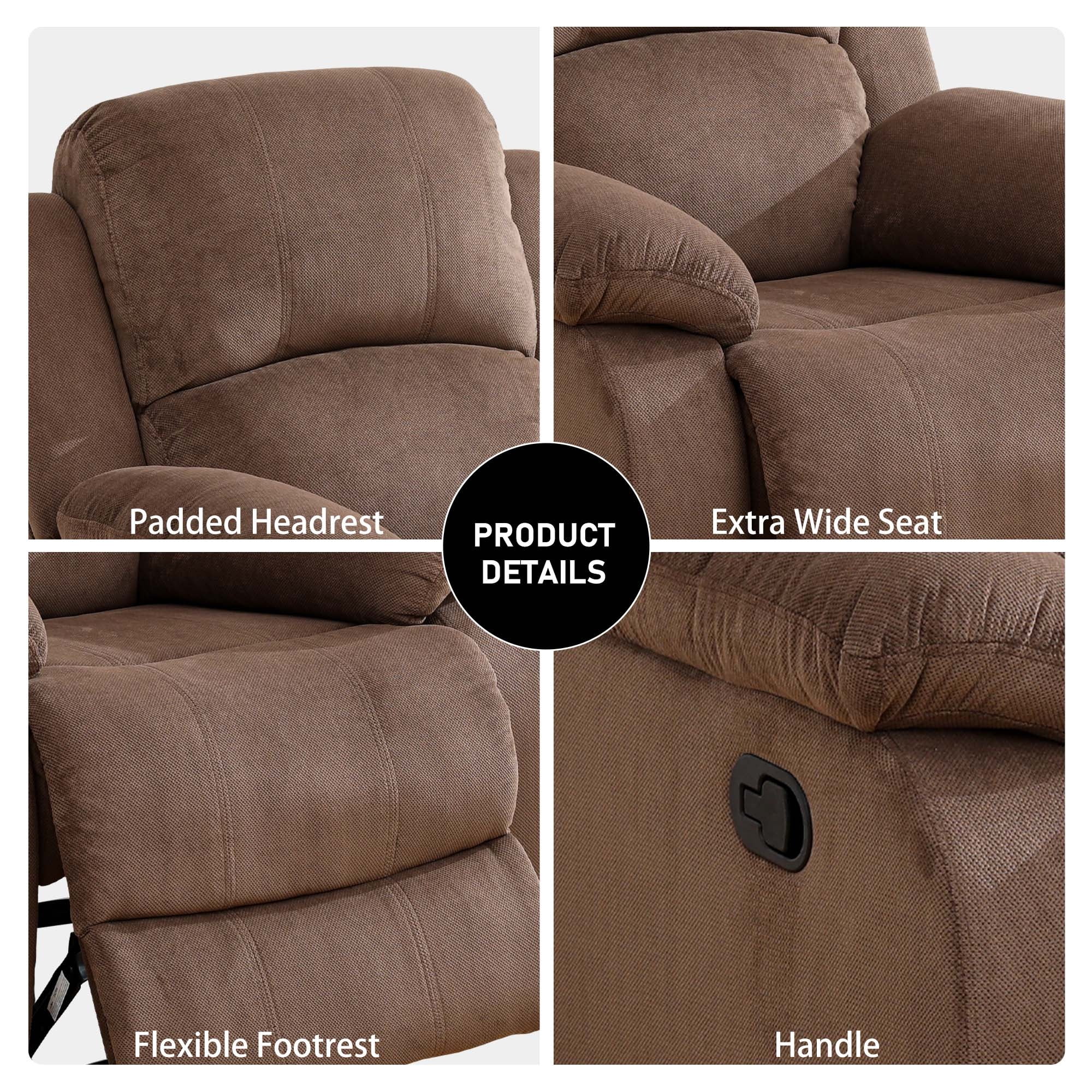 Aukfa Recliner Chair Overstuffed Armchair Single Sofa w/ Lumbar Support for Living Room, Brown